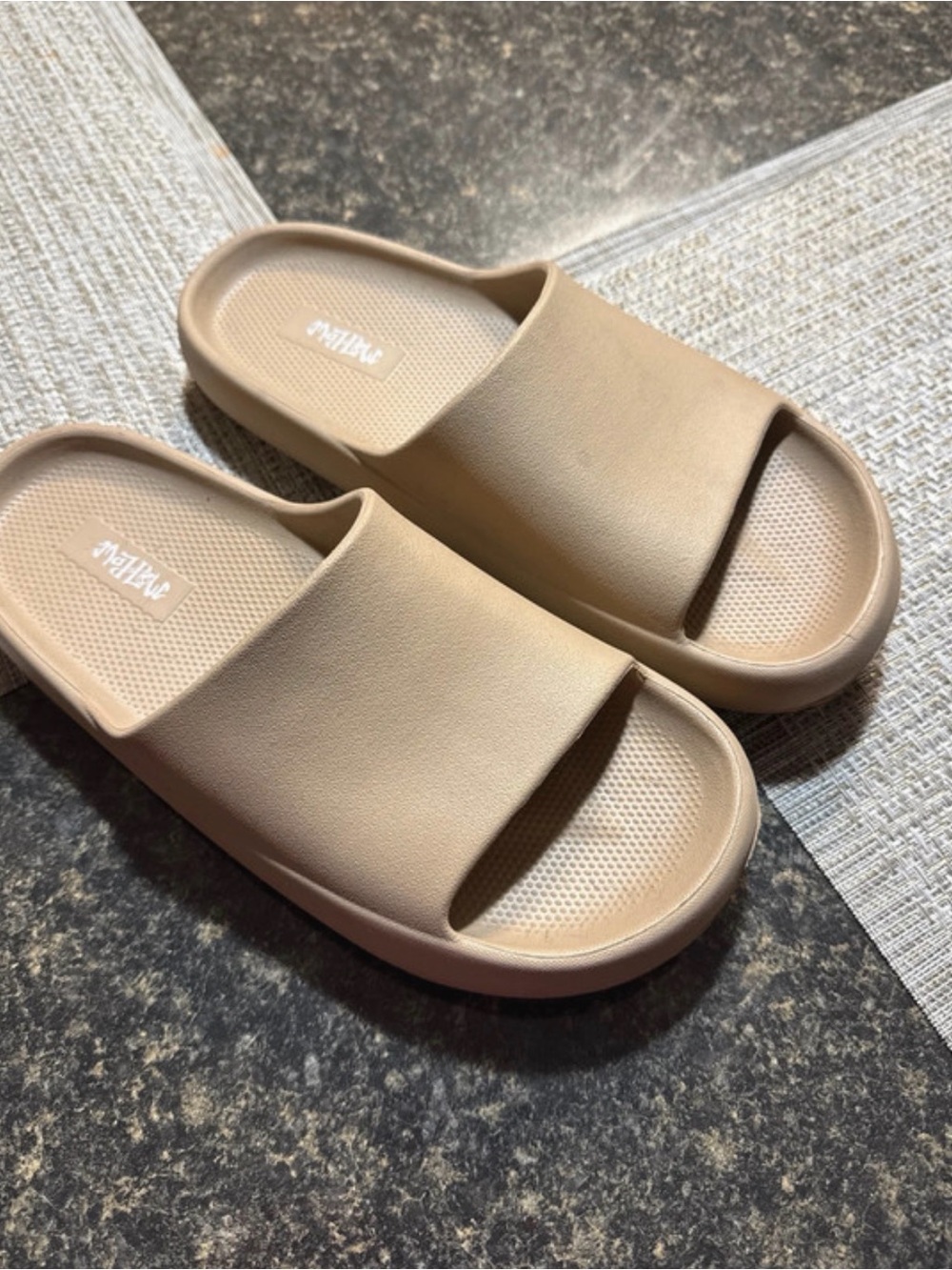 Mad Love Neutral Tan Slide Sandals for Women